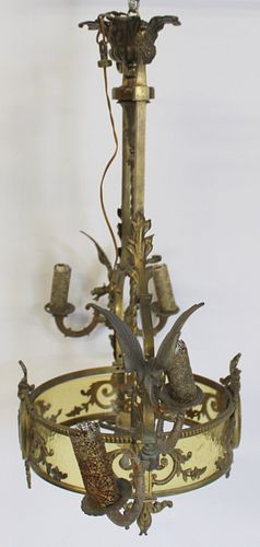 Bronze Chandelier With Amber Glass, Griffin &