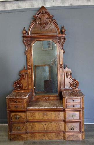 Victorian Walnut Step Down Cabinet With Marble Top