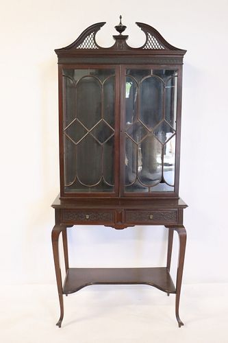 Antique Q.A. Style Mahogany Cabinet On Stand.