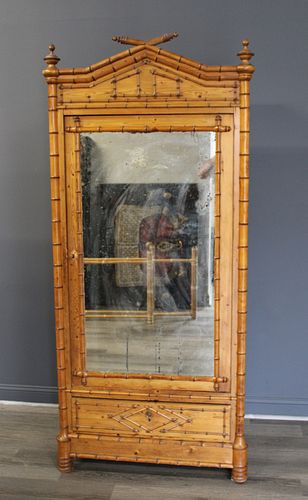 Antique American Maple Bamboo Form Armoire.