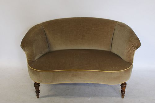 Art Deco Style Velvet Upholstered Demilune Settee