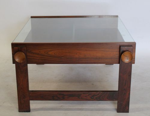 Rosewood Occasional Table With Glass Inserts.