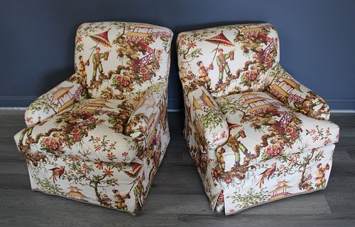 Vintage Matched Pair Of Upholstered Club Chairs.