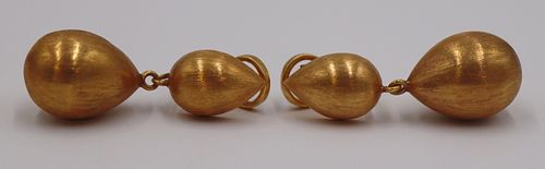 JEWELRY. Pair of Signed 18kt Gold Drop Ear Clips.