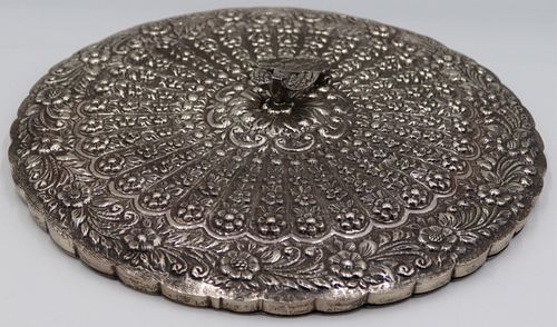 SILVER. Large Repousse Silver Persian Mirror.