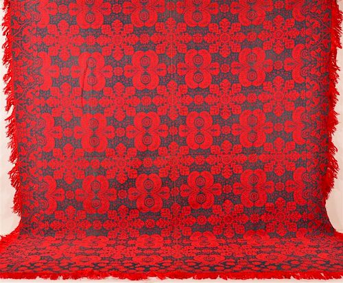 Red and Blue Two Part Jacquard Coverlet.