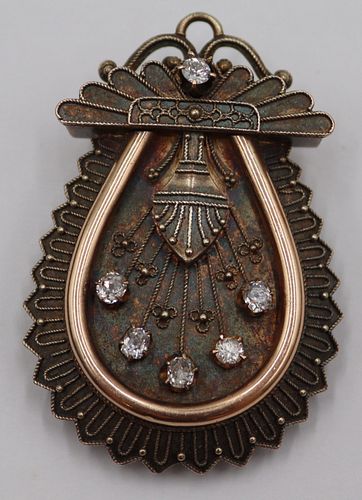 JEWELRY. Antique 14kt Gold and Diamond Brooch.