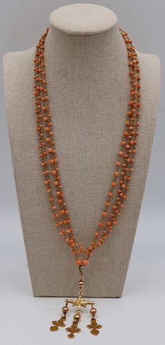 JEWELRY. Byzantine Style Coral and 14kt Gold