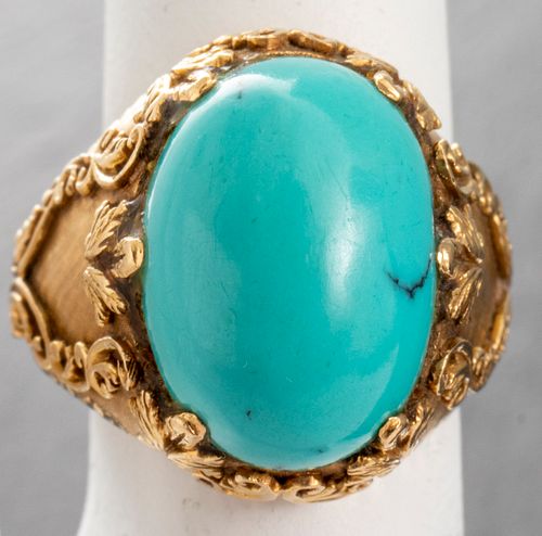 Edwardian 18K Yellow Gold & Turquoise Ring