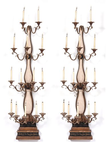 Italian Rococo Manner Painted Wall Sconces, Pair