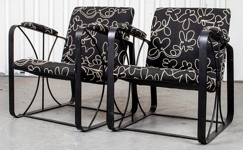 Modern Upholstered Enameled Metal Chairs, Pair