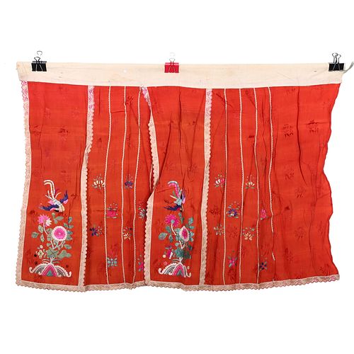 A RED-GROUND 'FLOWERS AND BIRDS' EMBROIDERED SKIRT