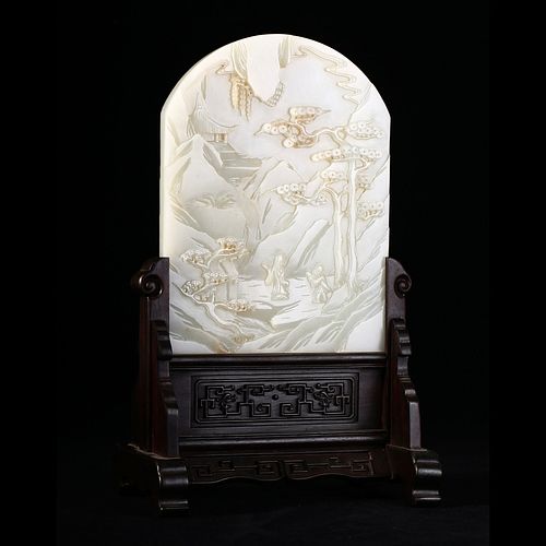 A WHITE JADE 'LANDSCAPE' TABLE SCREEN