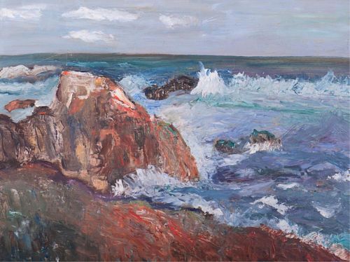 Coastal Landscape Oil on Masonite Painting