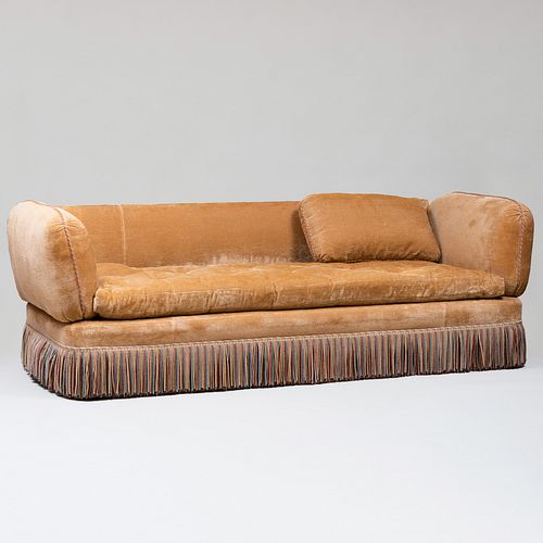 Modern Tufted Three Seat Sofa with Fringe Upholstered in Brunschwig & Fils 'Mozart Velvet' Fabric