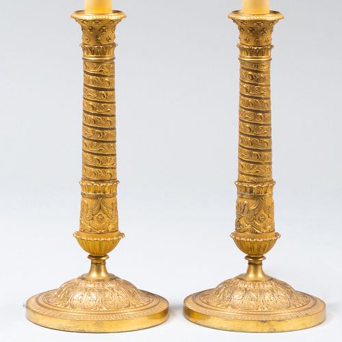 Pair of Charles X Ormolu Candlestick Lamps
