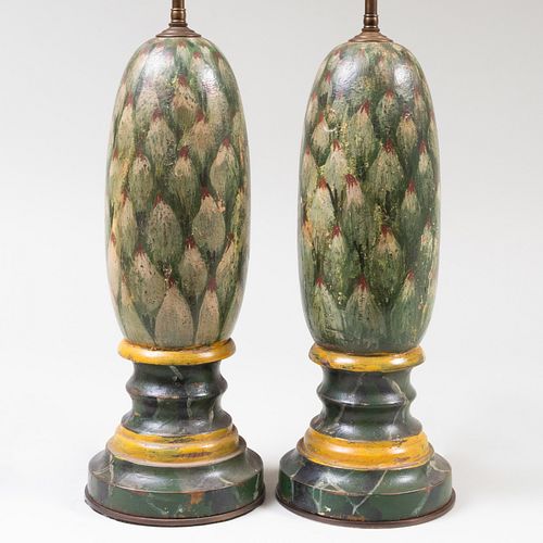 Pair of Faux Painted 'Artichoke' Table Lamps