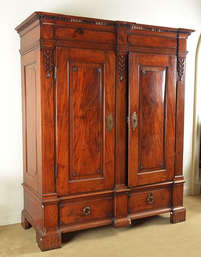 Swedish Neoclassical Carved Walnut Armoire