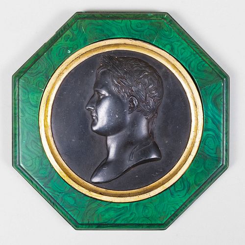 Bronze Portrait Medallion of Napoleon with Faux Malachite Frame