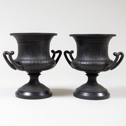 Pair of Cast Metal Campagna Urns, Possibly Italian