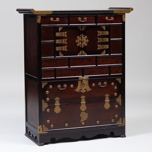Korean Stained Wood Tansu Chest 
