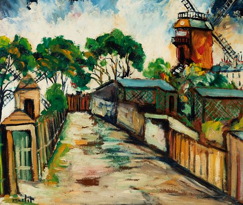 ELISÉE MACLET (Lyons-en-Santerre, 1881 - Paris 1962).
"Behind the Moulin de la Galette", Montmartre.
Oil on cardboard.
Signed in the lower left corner