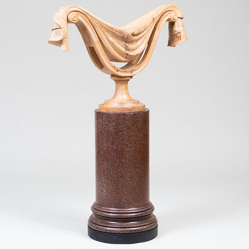 Art Deco Style Bleached Wood Urn on a Faux Porphyry Pedestal, In the Manner of Elsie de Wolfe