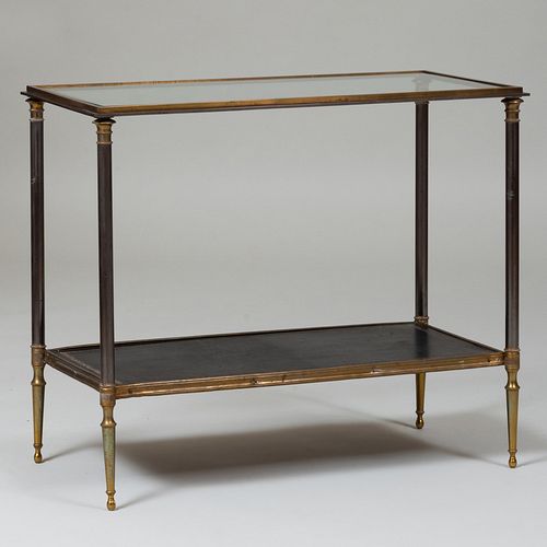 Polished Steel and Brass Two Tier Side Table, in the Manner of Jansen