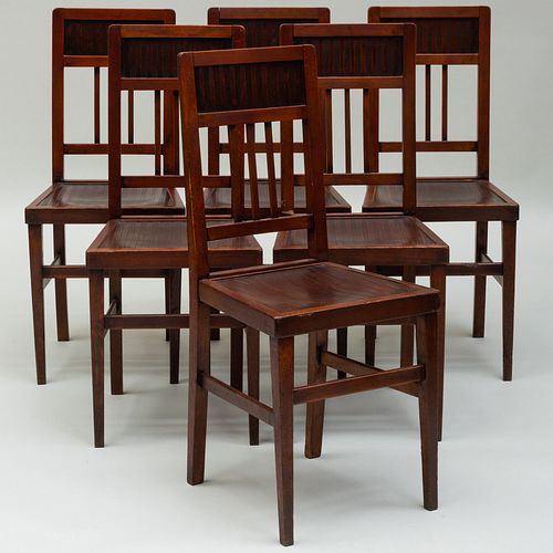 Set of Six English Aesthetic Movement Oak Dining Chairs