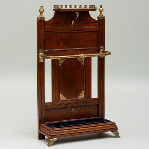 Victorian Brass-Mounted Mahogany Umbrella Stand, attributed to James Shoolbred & Co.