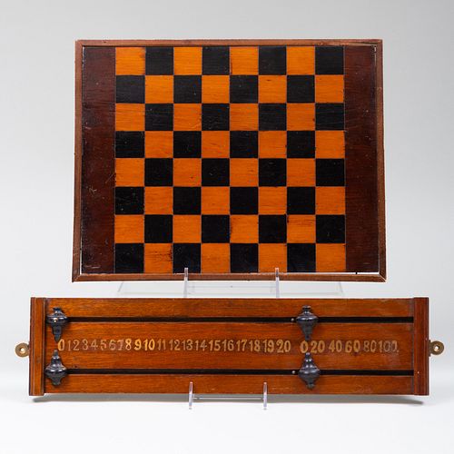 Victorian Mahogany and Ebonized Billiard Counter and an Ebonized and Stained Wood Games Board