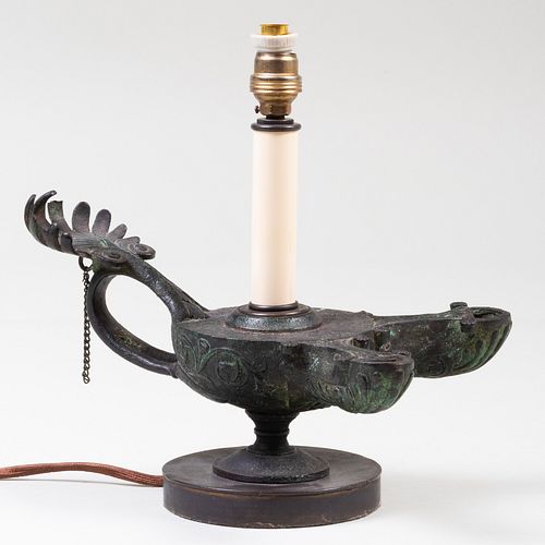Italian Pompeiian Style Bronze Oil Lamp Mounted as a Lamp