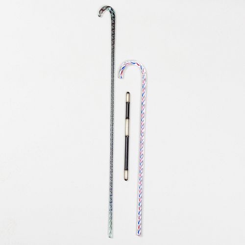 Two Internally Decorated Glass Canes and a English Metal-Mounted Ebony Orchestra Director's Baton