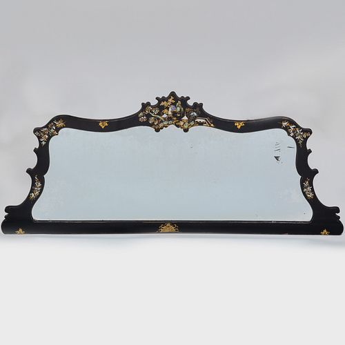 Victorian Black Lacquer and Mother-of-Pearl Inlaid Overmantle Mirror
