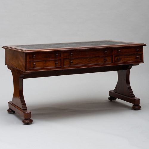 Unusual Victorian Mahogany and Leather Partner's Desk
