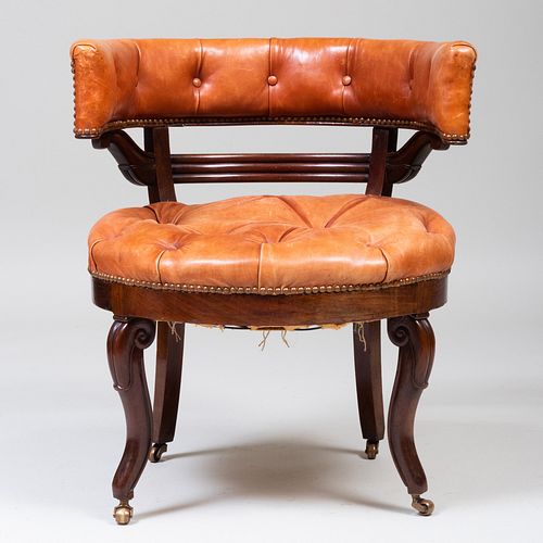 Early Victorian Mahogany Leather Upholstered Armchair