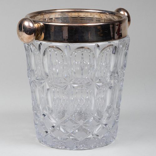 Silver Plate-Mounted Cut Glass Champagne Bucket