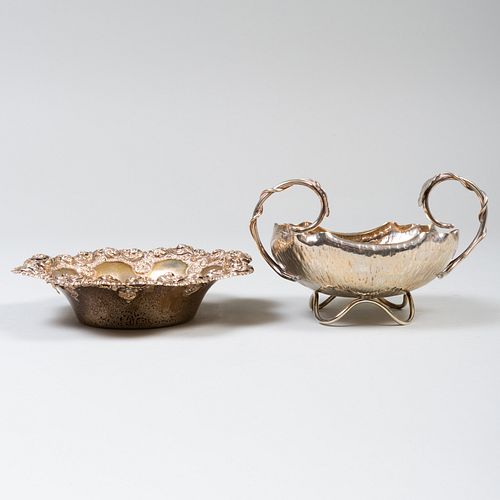 American Silver  Bowl and a Silver Plate Lotus Dish