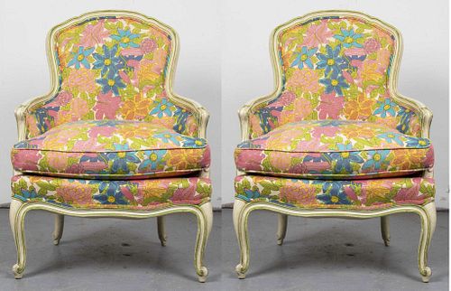 Modern Rococo Style Upholstered Armchairs, Pair