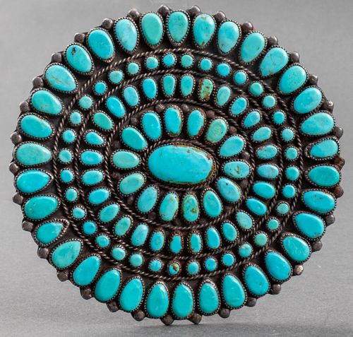 Navajo Silver & Turquoise Large Brooch