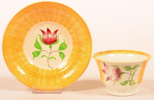 Yellow Spatter China Tulip Cup and Saucer.