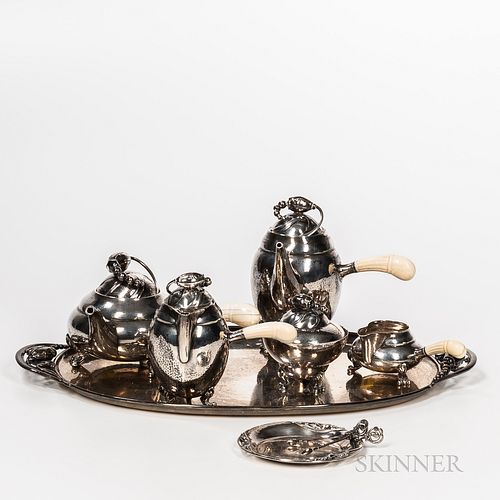 Georg Jensen Sterling Silver Blossom Pattern Tea and Coffee Service