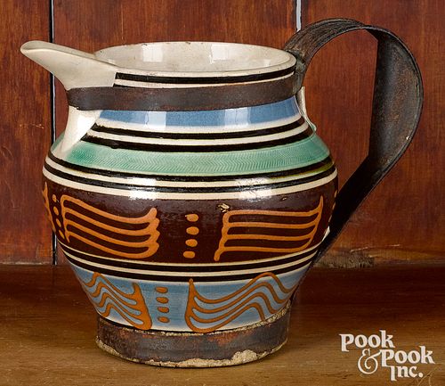 Mocha pitcher, with wavy line and dot decoration