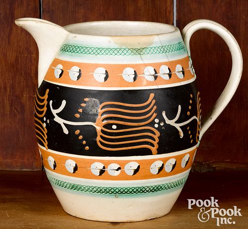 Mocha pitcher, with cat's-eye and tulip decoration