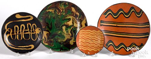 Four Greg Shooner redware plates