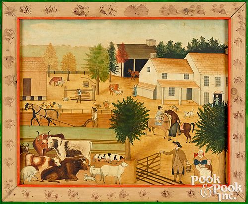 Pennsylvania oil on canvas folk art farmscene