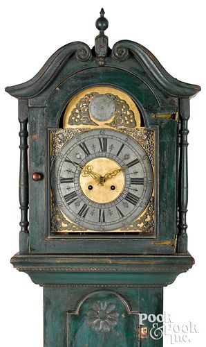 Pennsylvania painted hard pine tall case clock