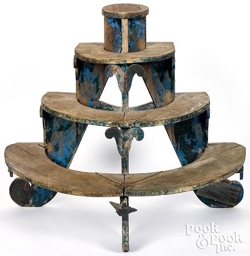 Painted pine tiered plant stand, late 19th c.