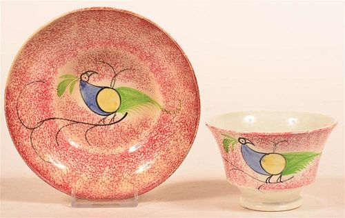 Red Spatter Peafowl Pattern Cup and Saucer.