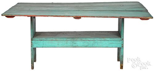 Painted pine bench, table 19th c.
